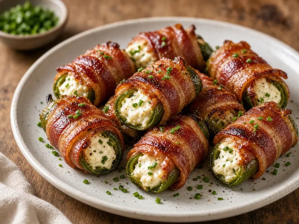 Air Fryer Bacon-Wrapped Jalapenos served hot