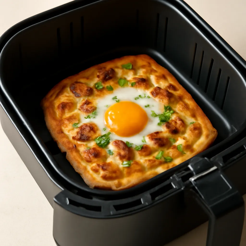 Air Fryer Breakfast Flatbread served hot