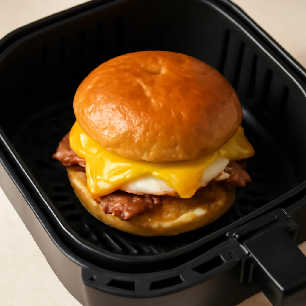 Air Fryer Breakfast Sandwich served hot