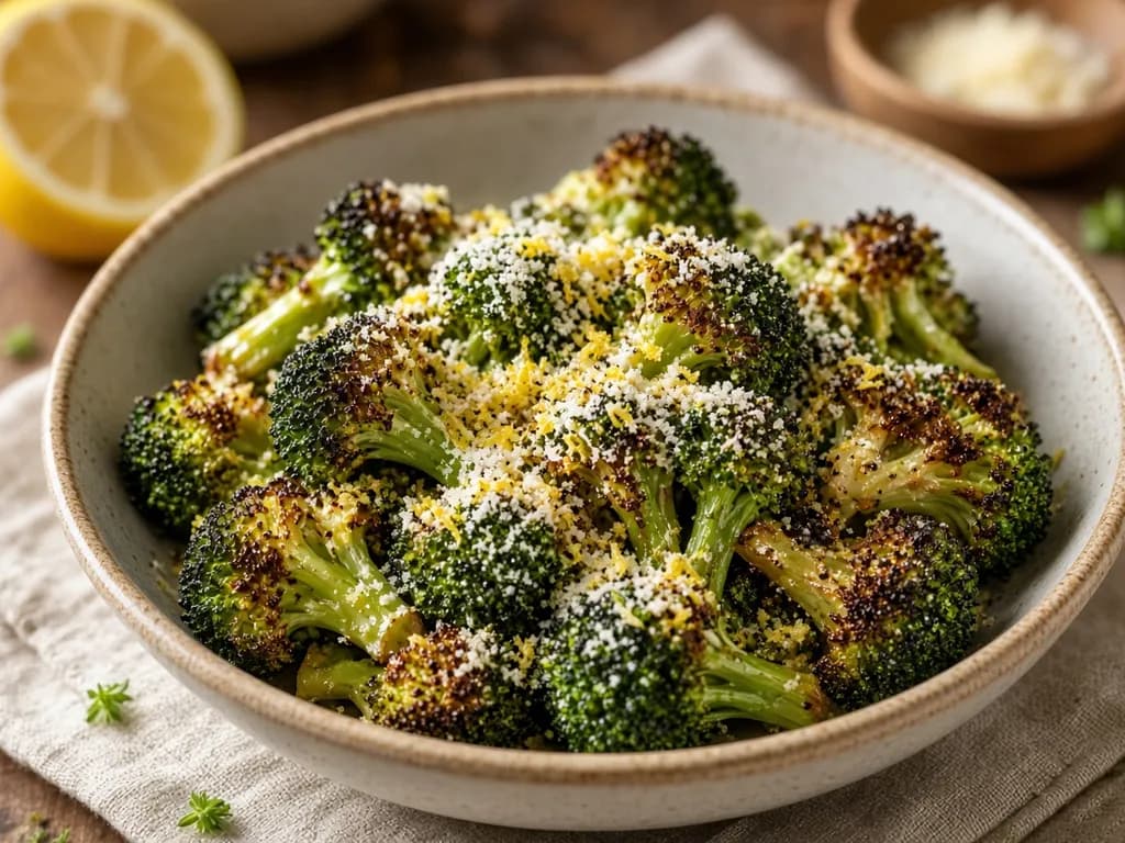 Air Fryer Broccoli served hot