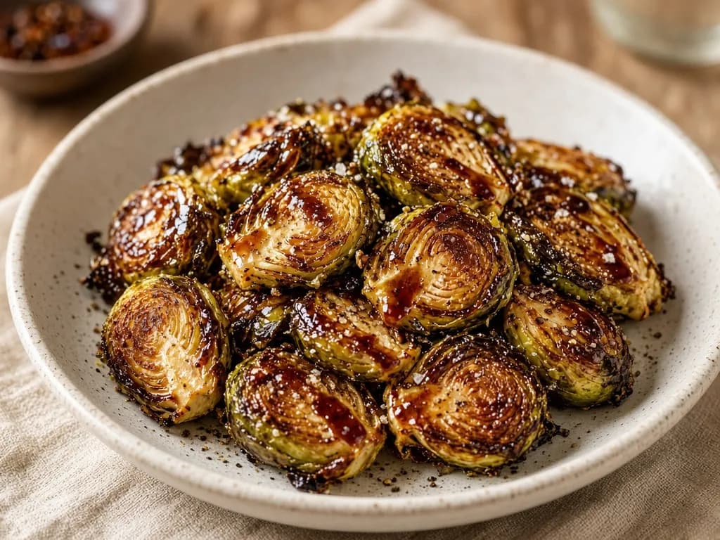 Air Fryer Brussels Sprouts served hot