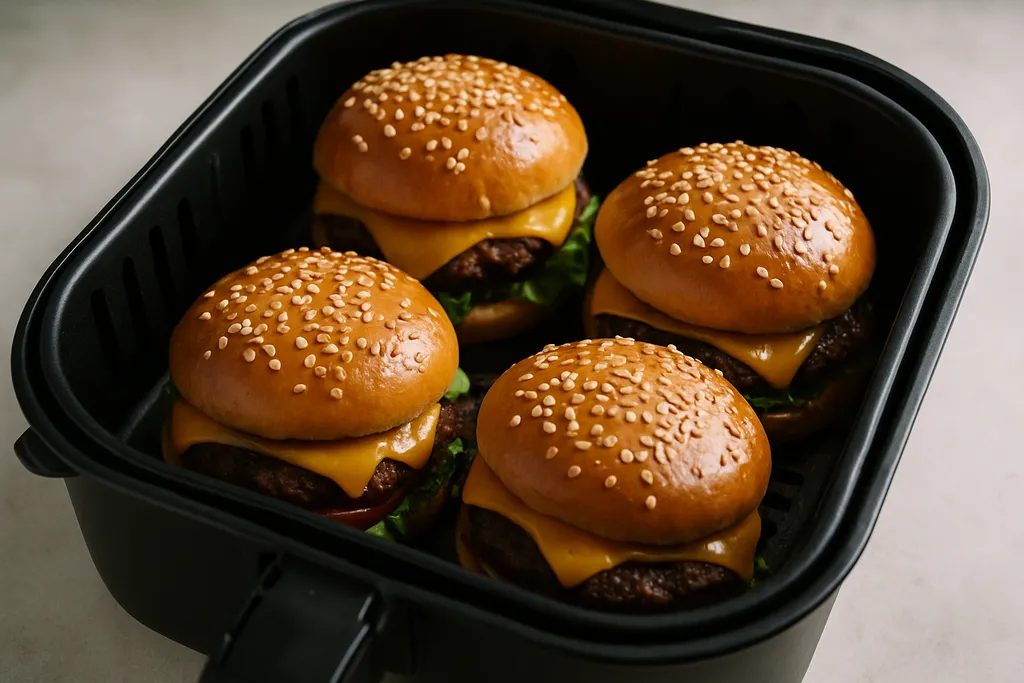 Air Fryer Burgers served hot