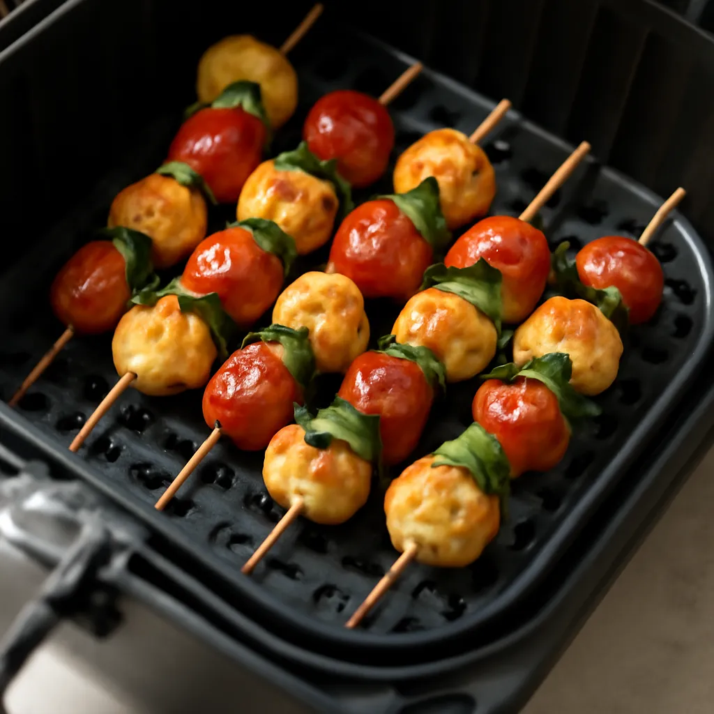 Air Fryer Caprese Skewers served hot