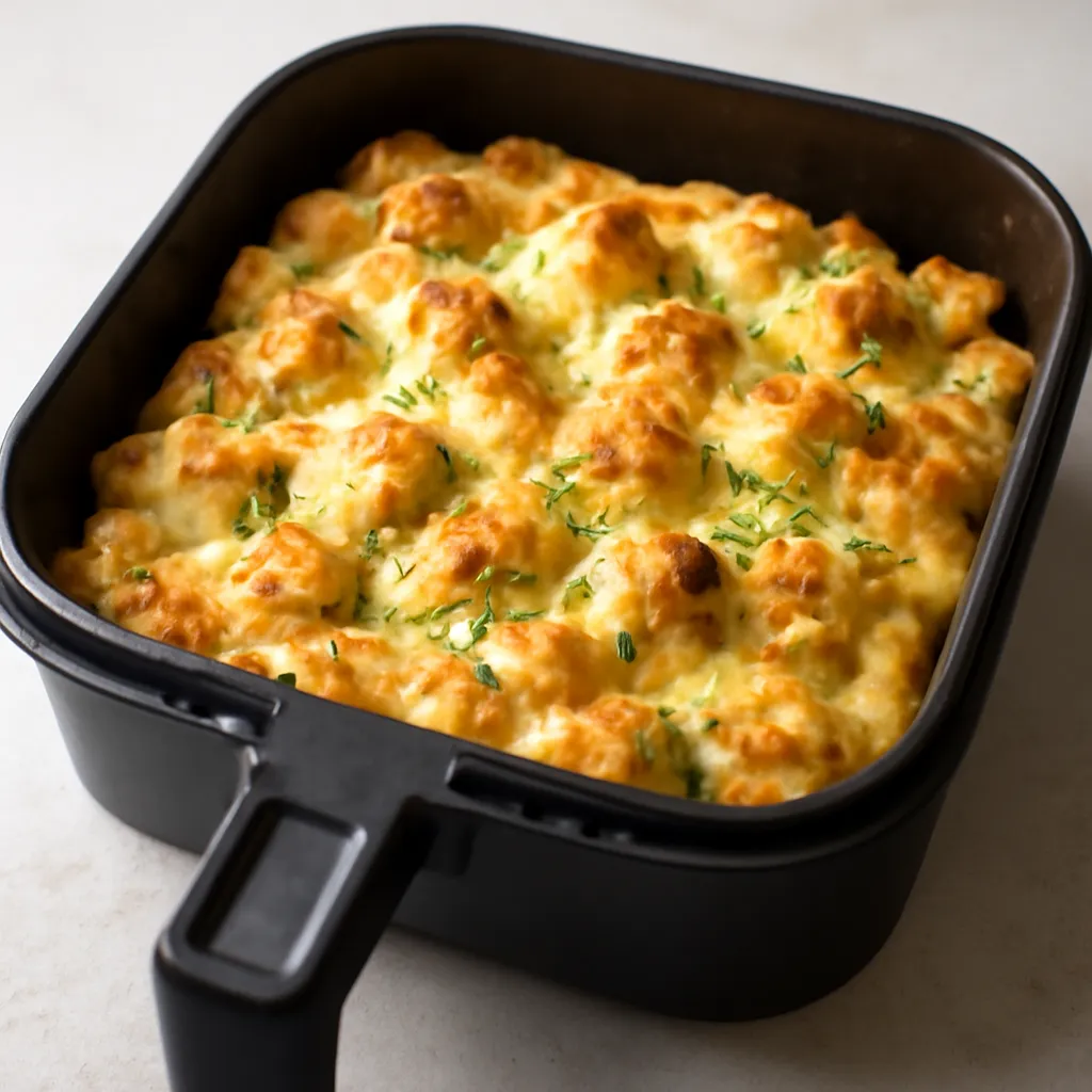 Air Fryer Chicken Alfredo Bake served hot
