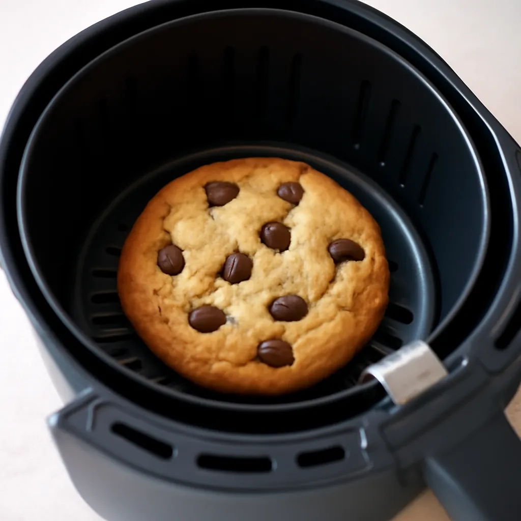 Air Fryer Chocolate Chip Cookie for One served hot