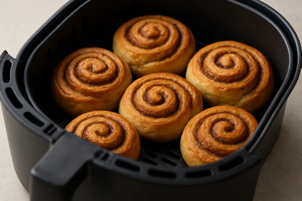 Air Fryer Cinnamon Rolls served hot