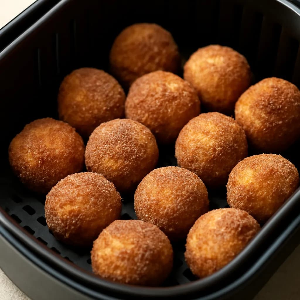 Air Fryer Cinnamon Sugar Donut Holes served hot