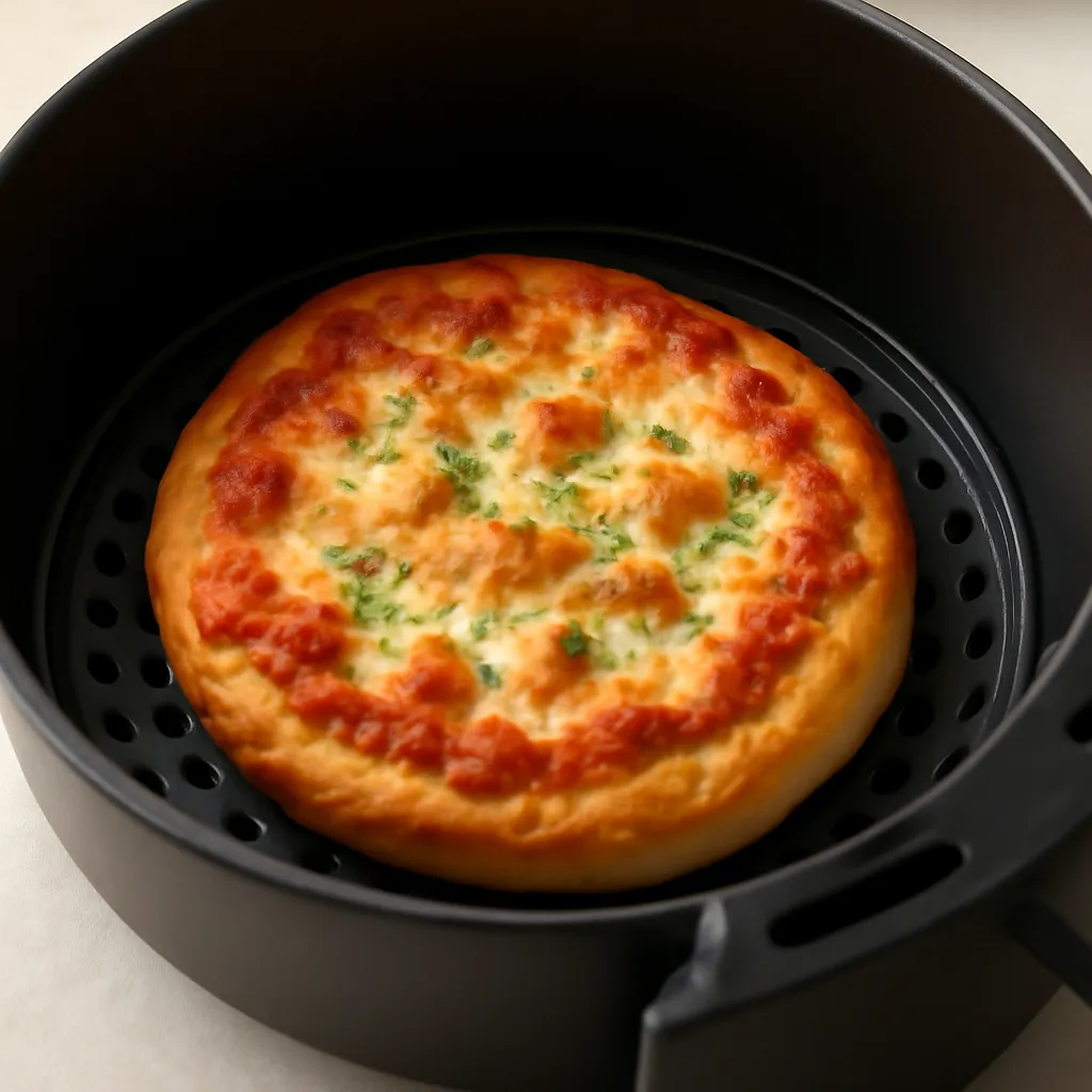 Air Fryer Garlic Bread Pizza served hot
