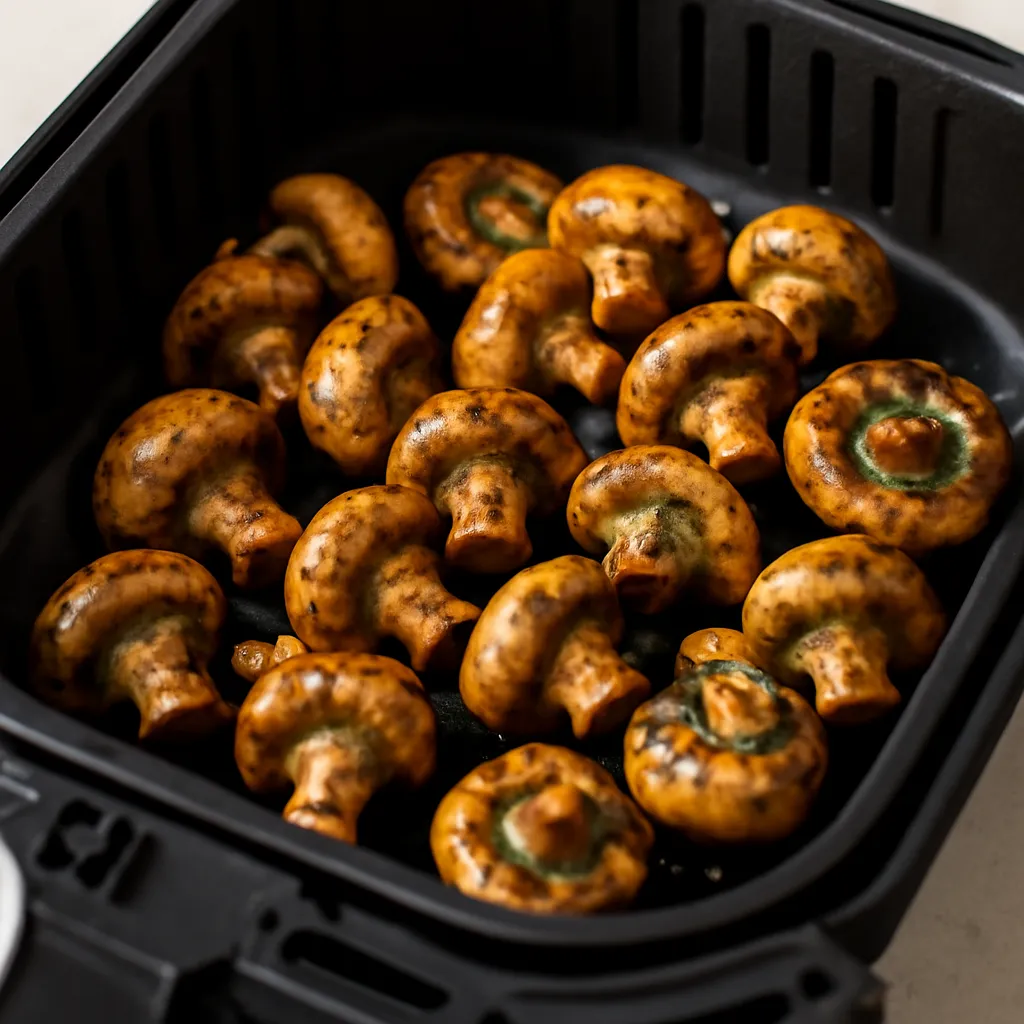 Air Fryer Garlic Mushrooms served hot