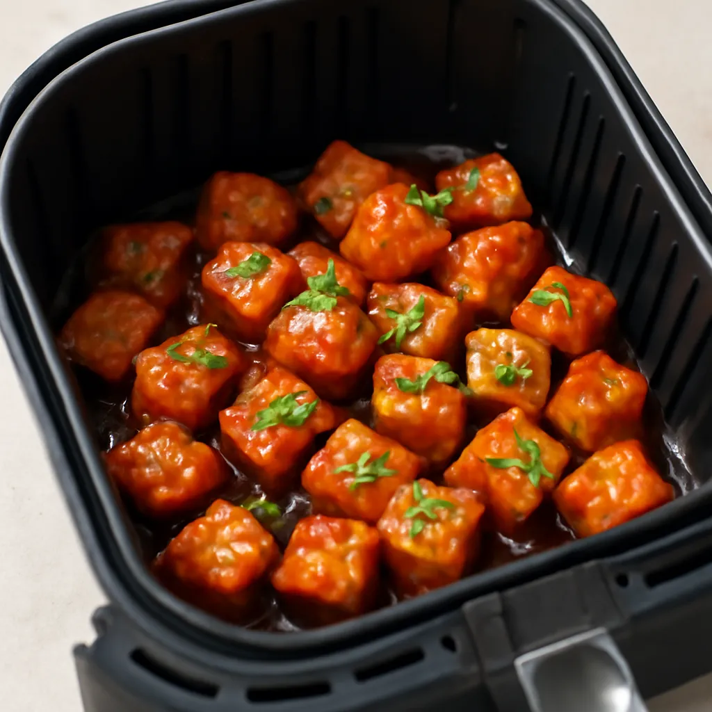 Air Fryer General Tso Tofu served hot