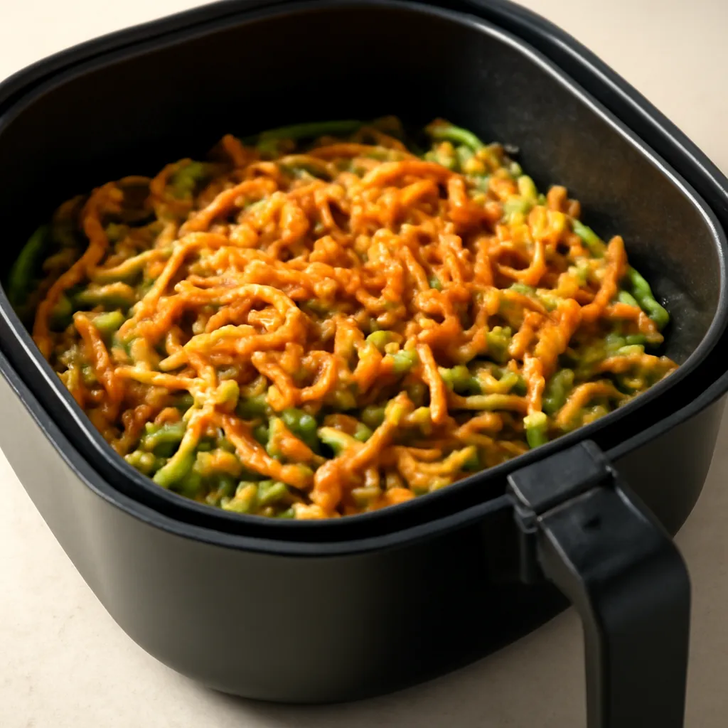 Air Fryer Green Bean Casserole served hot