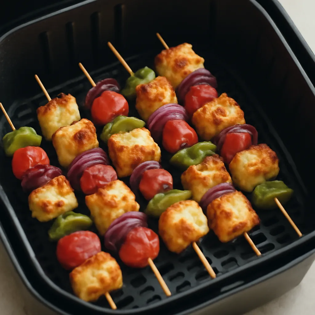 Air Fryer Halloumi Skewers served hot