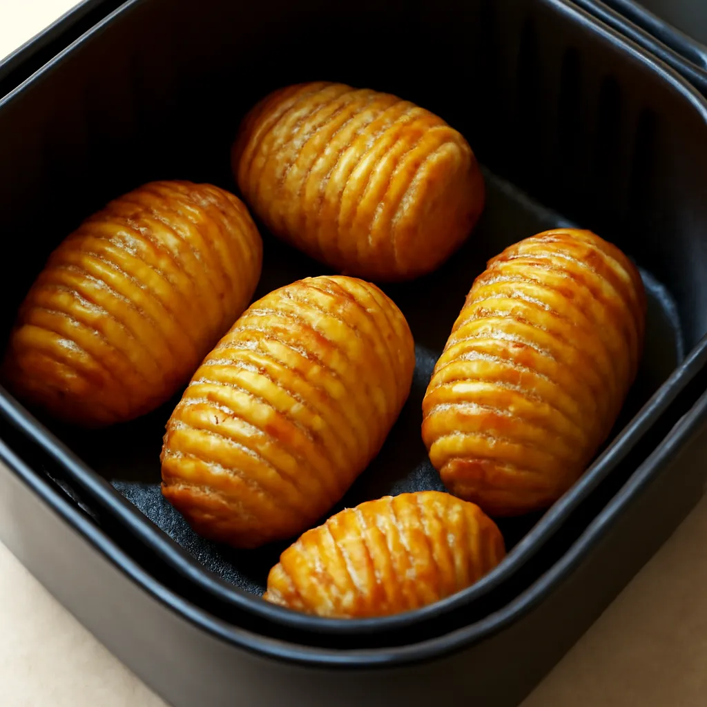 Air Fryer Hasselback Potatoes served hot