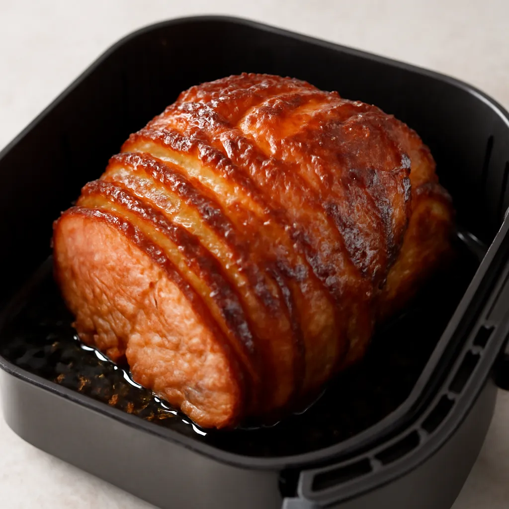 Air Fryer Honey Glazed Ham served hot