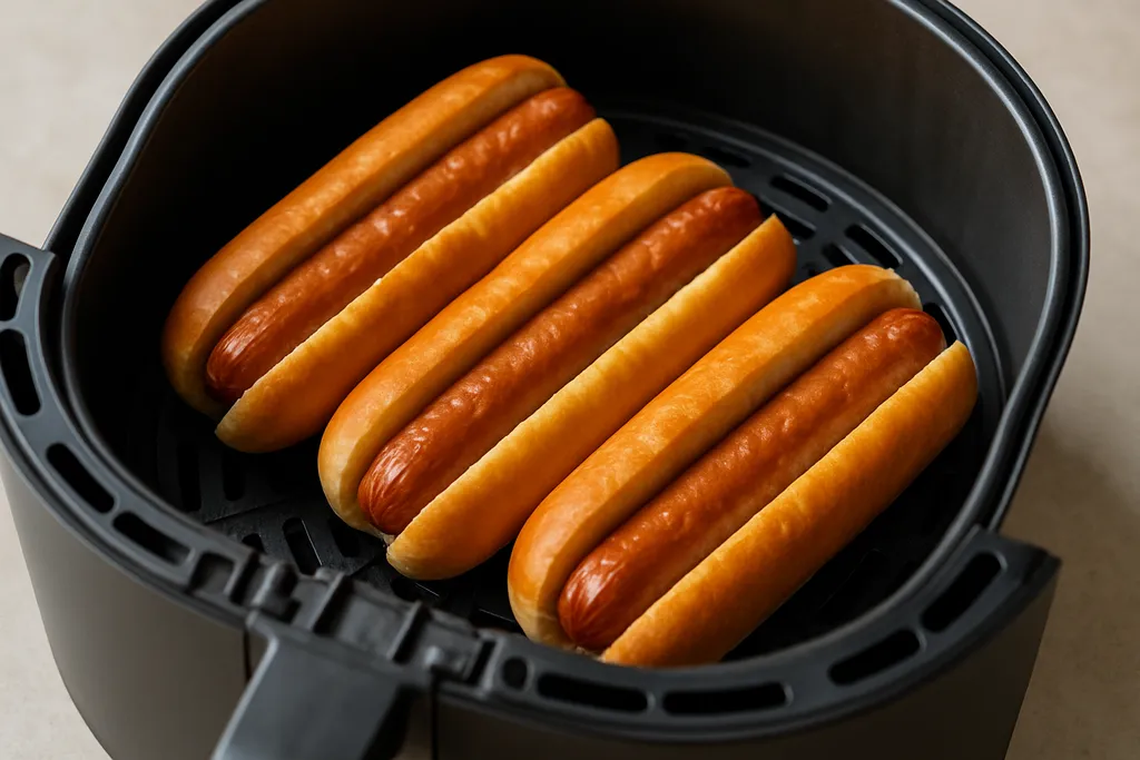 Air Fryer Hot Dogs served hot