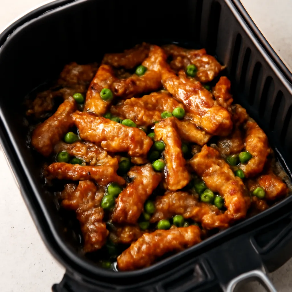Air Fryer Mongolian Pork served hot