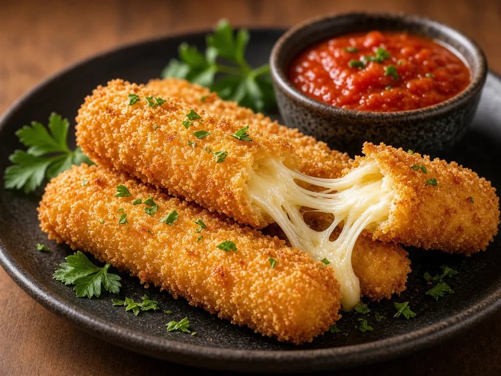 Air Fryer Mozzarella Sticks served hot