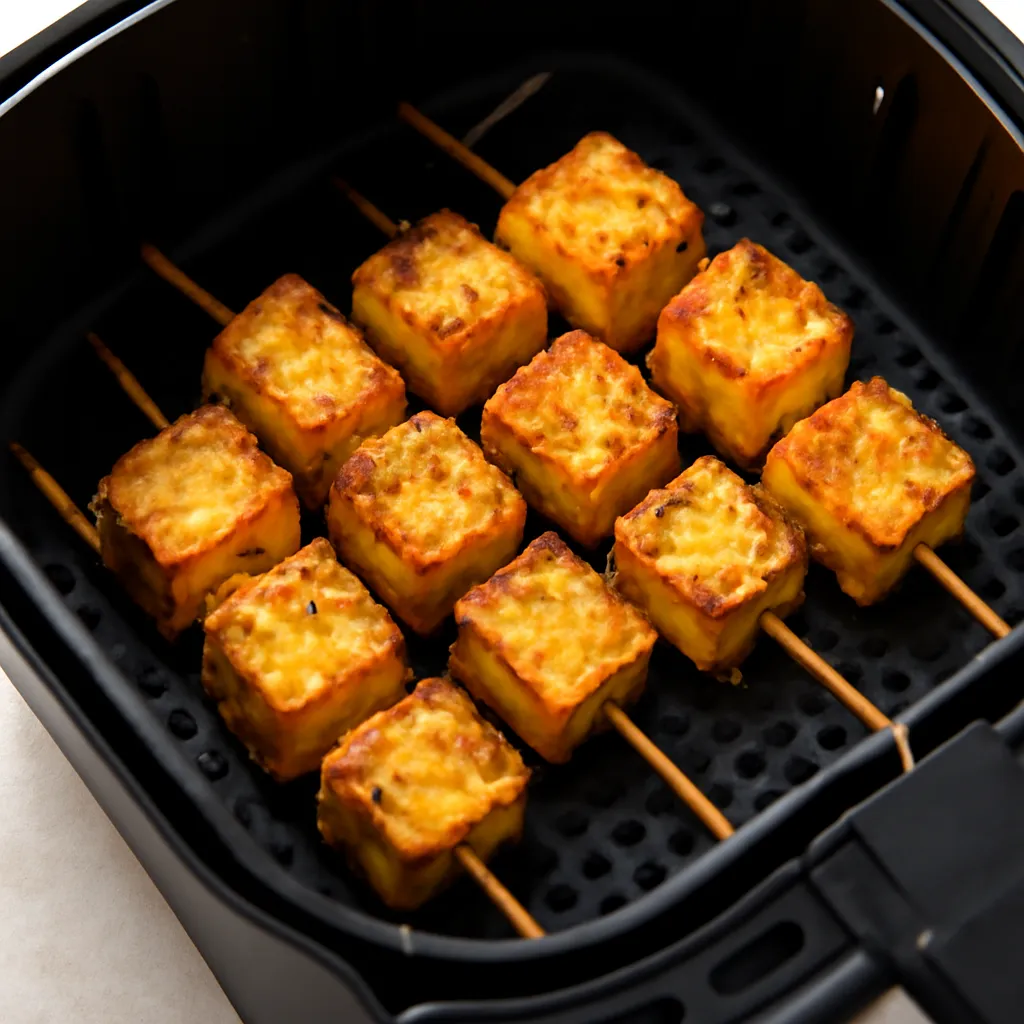 Air Fryer Paneer Skewers served hot