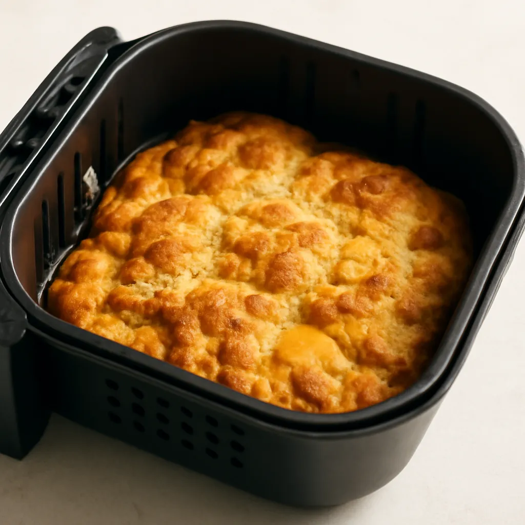 Air Fryer Peach Cobbler served hot