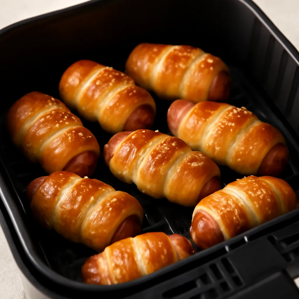 Air Fryer Pretzel Dogs served hot