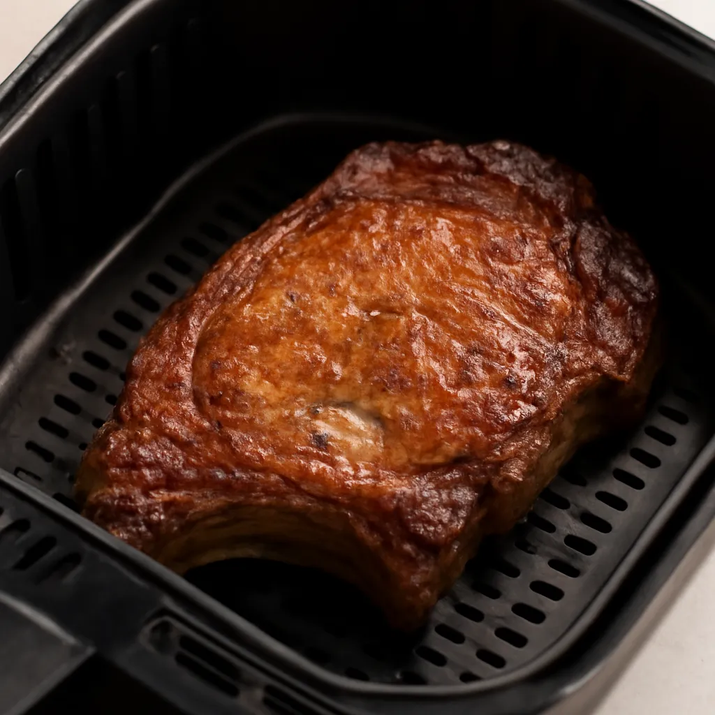 Air Fryer Ribeye Steak served hot