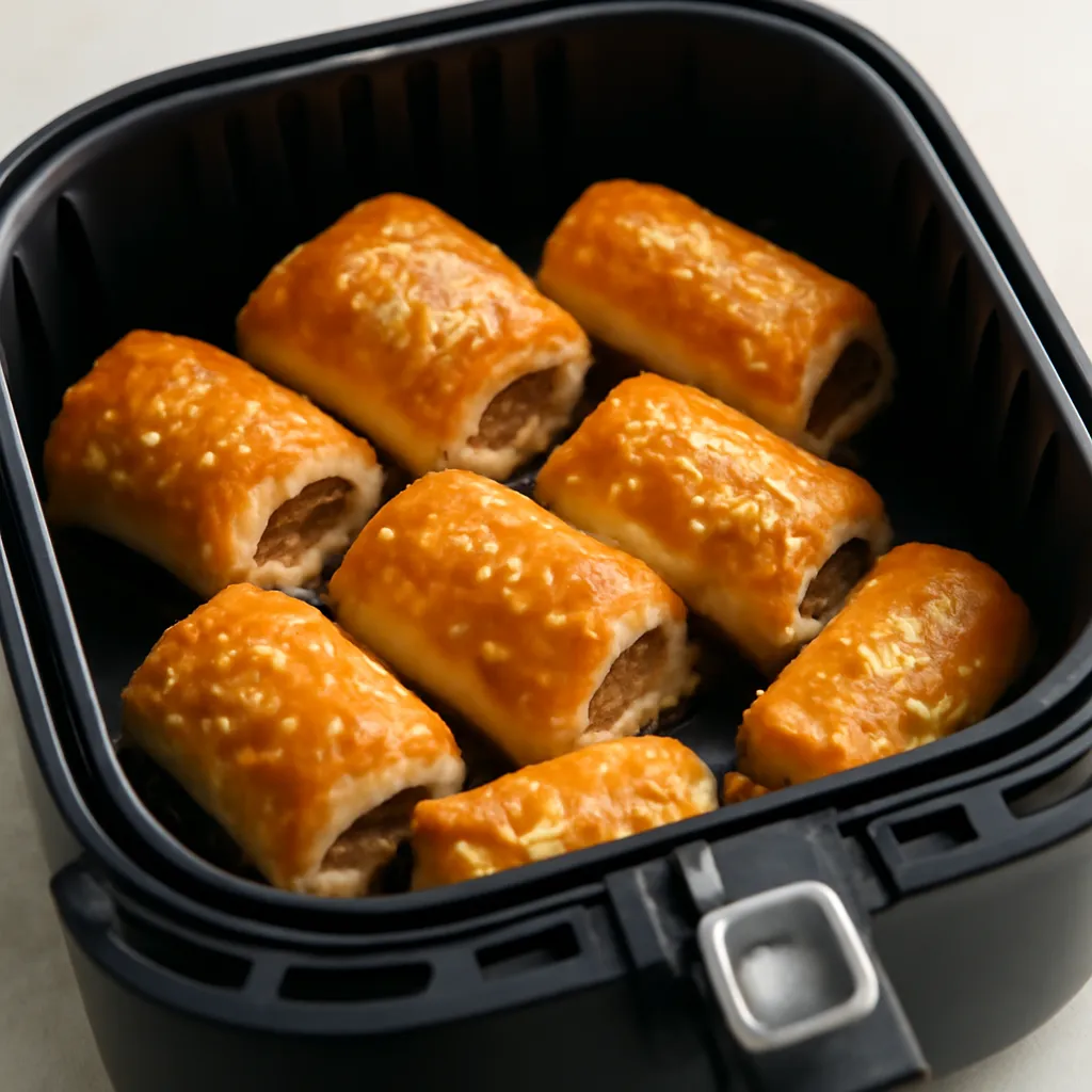 Air Fryer Sausage Rolls served hot