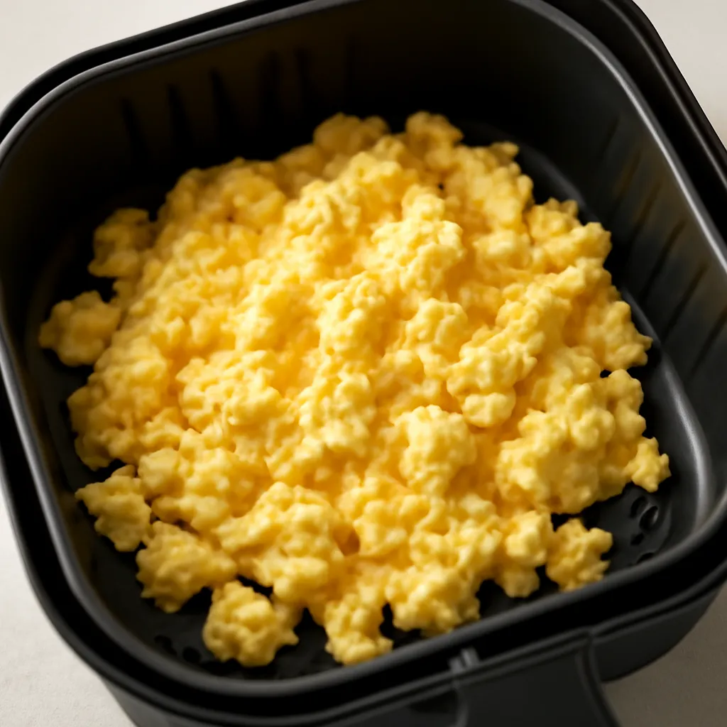 Air Fryer Scrambled Eggs served hot