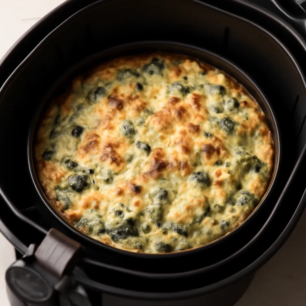 Air Fryer Spinach Artichoke Dip served hot