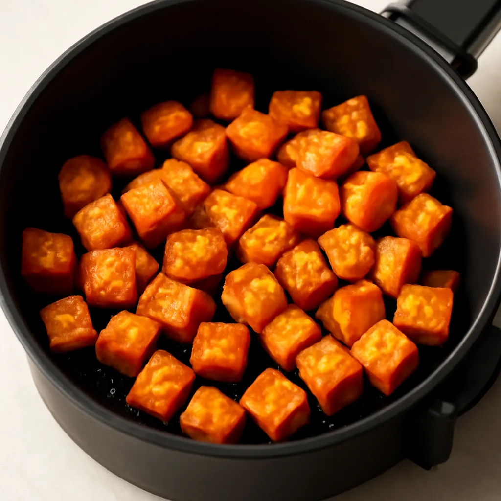 Air Fryer Sweet Potato Cubes served hot