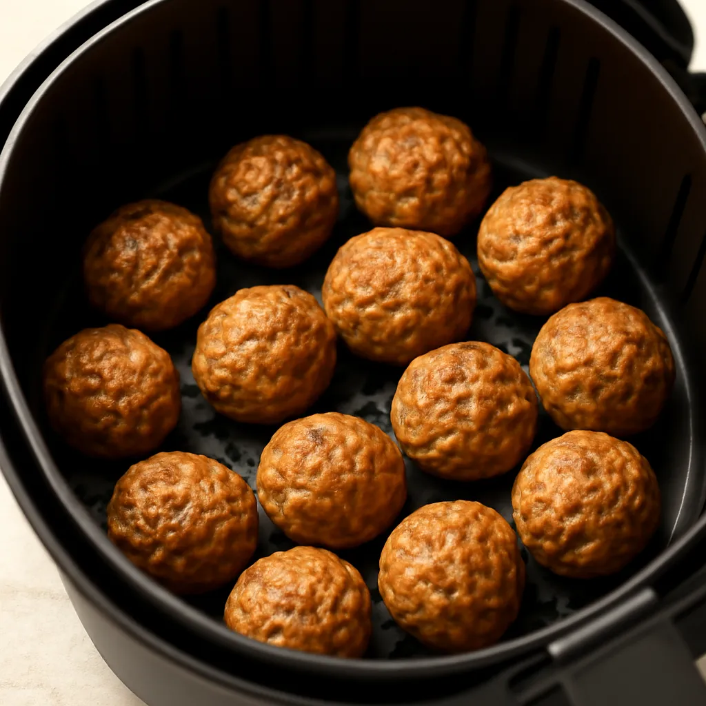 Air Fryer Vegan Meatballs served hot