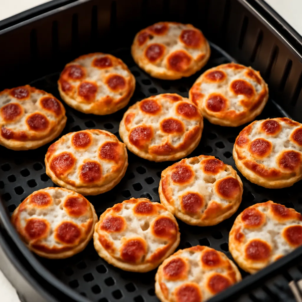 Crispy air fryer frozen bagel bites in the basket