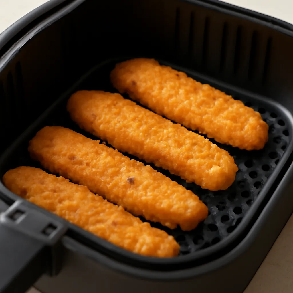 Crispy air fryer frozen fish fillets in the basket