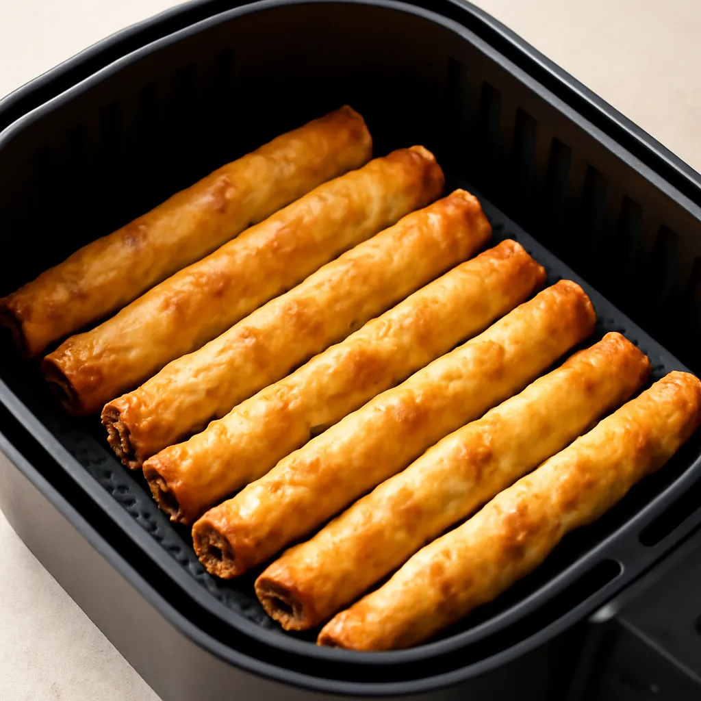 Crispy air fryer frozen taquitos in the basket