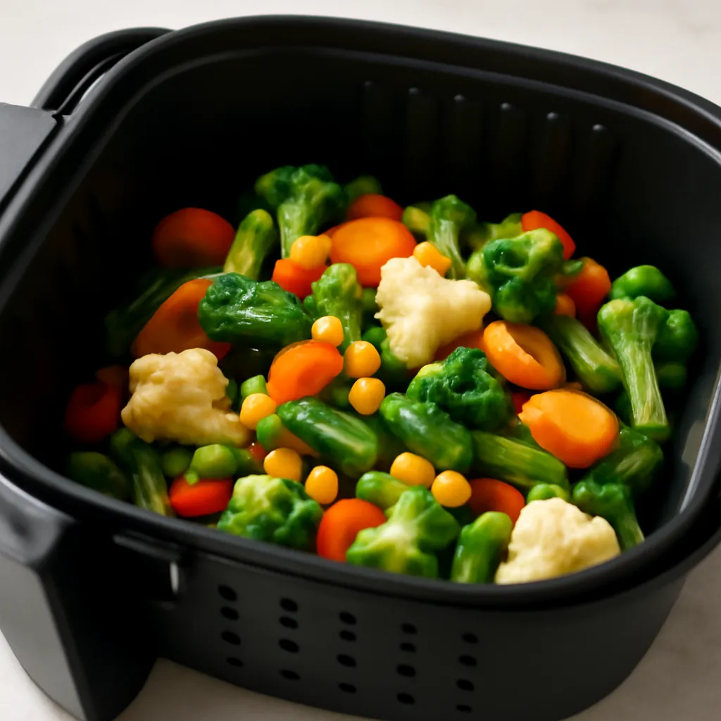 Crispy air fryer frozen vegetables in the basket