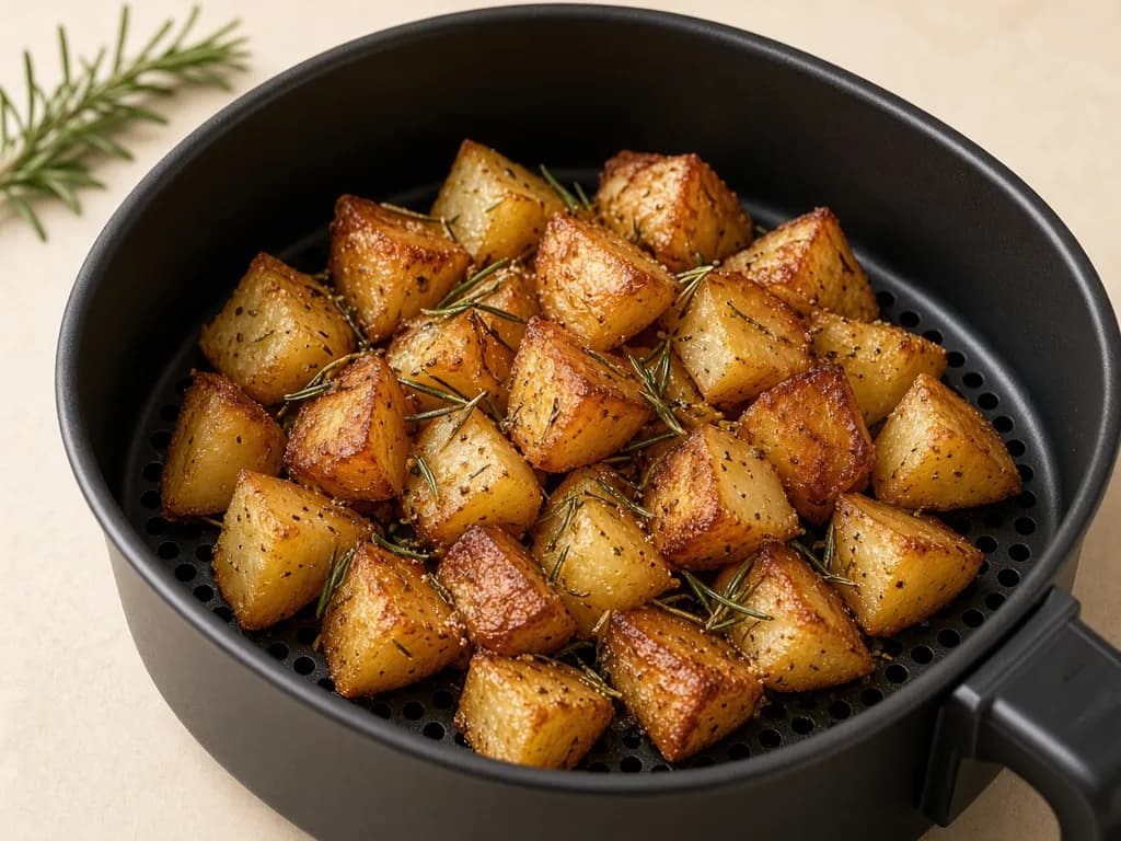 Air fryer potatoes cooked golden in the basket