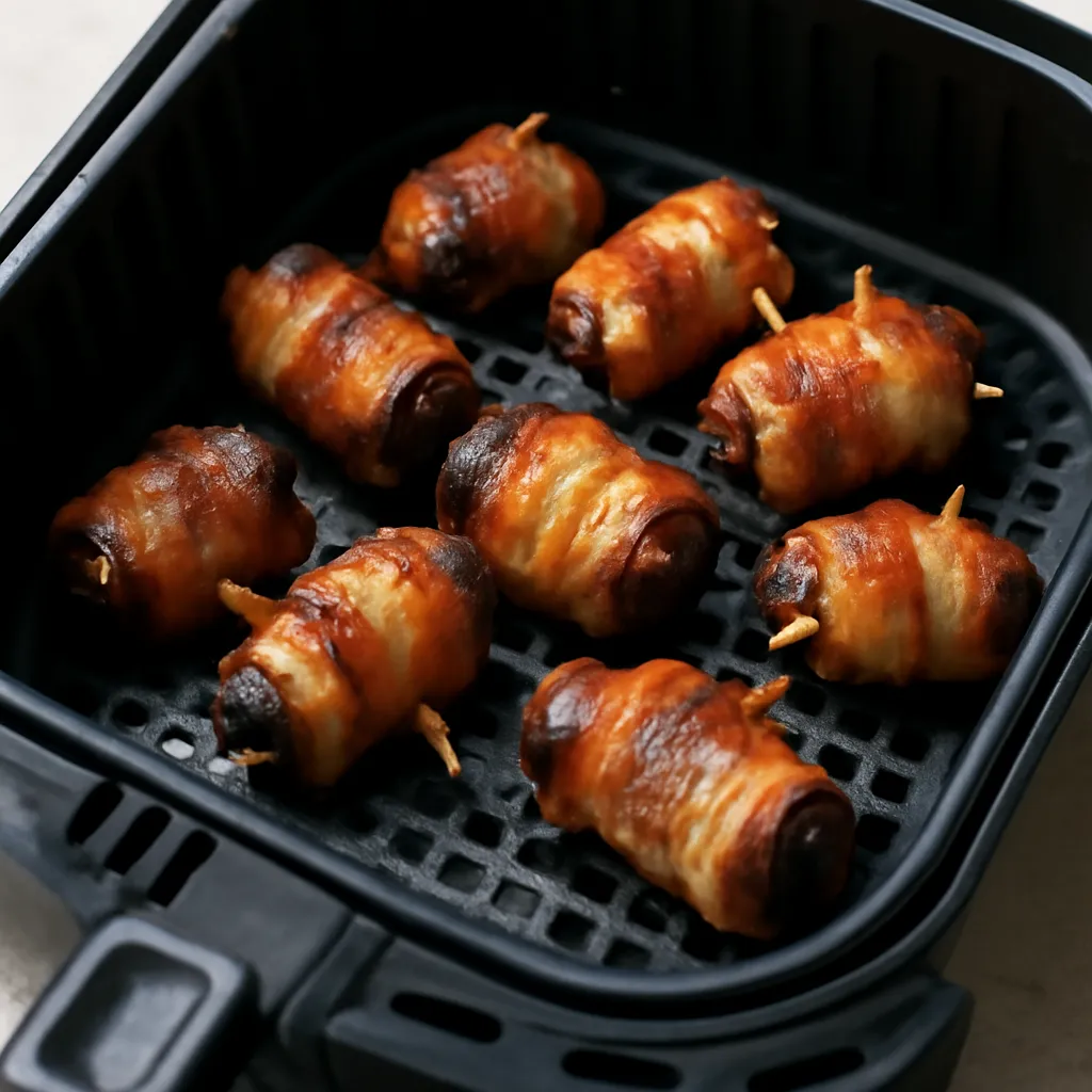 Air Fryer Bacon Wrapped Dates served hot