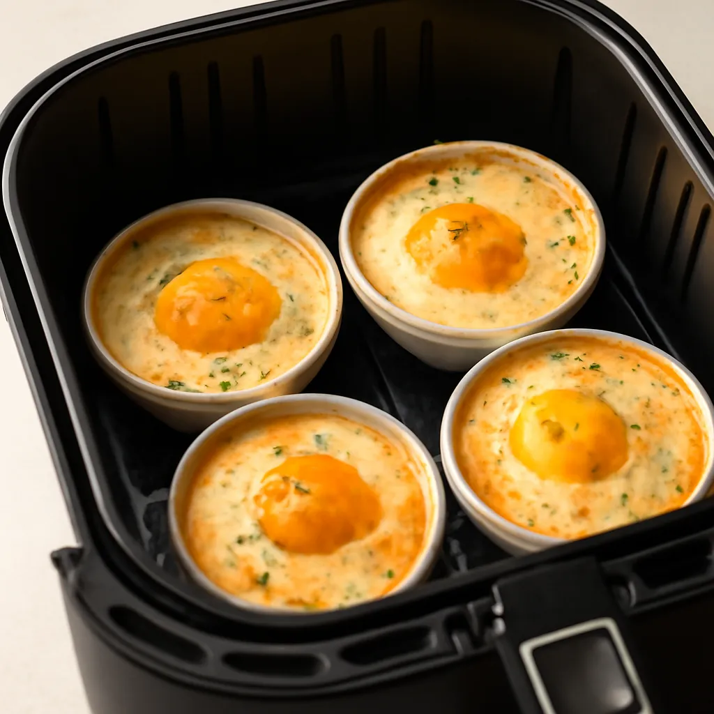 Air Fryer Baked Eggs served hot