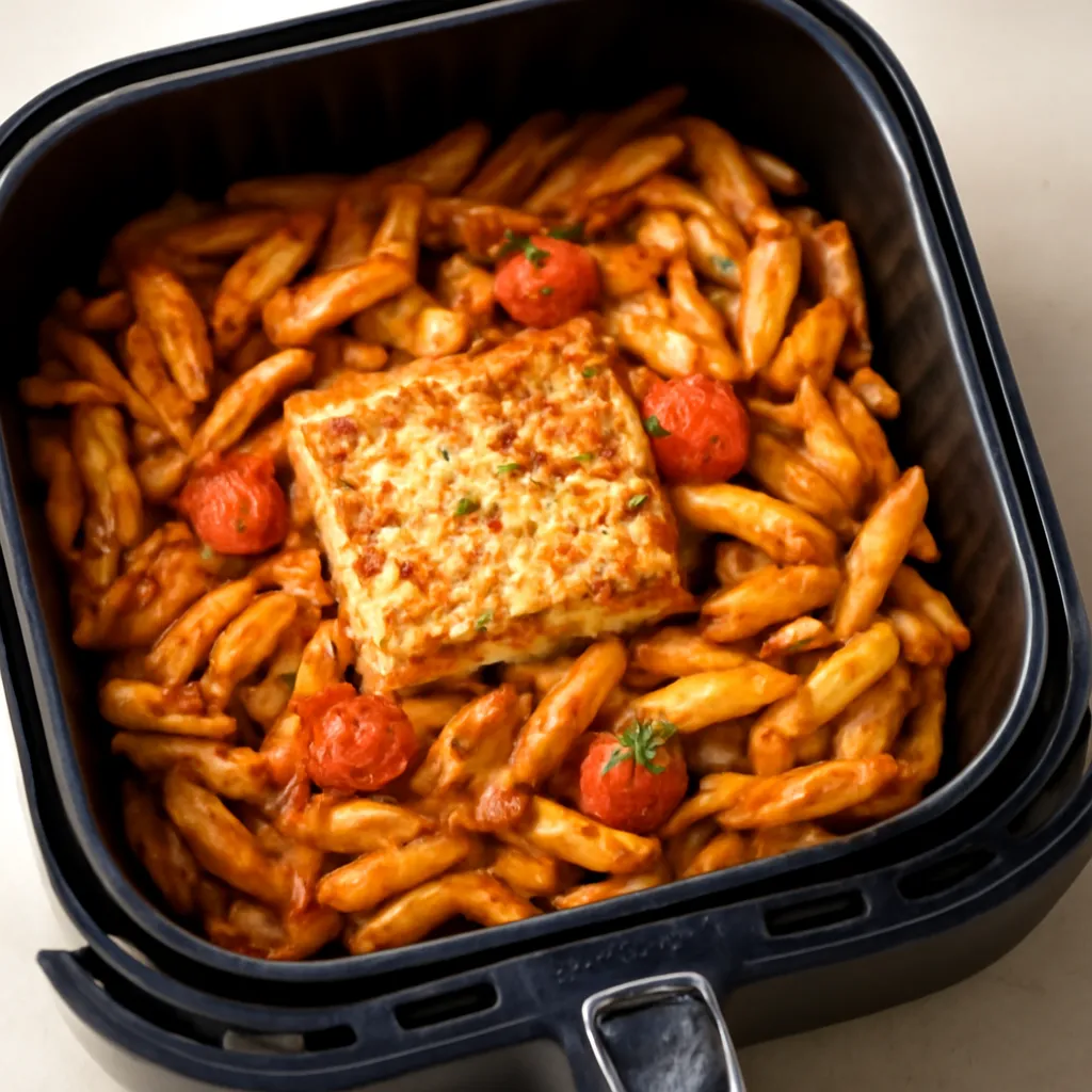 Air Fryer Baked Feta Pasta served hot