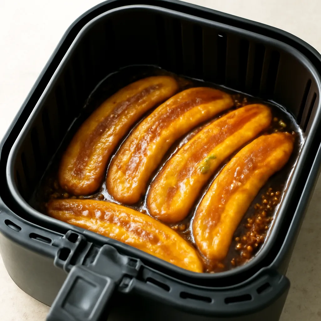 Air Fryer Bananas Foster served hot