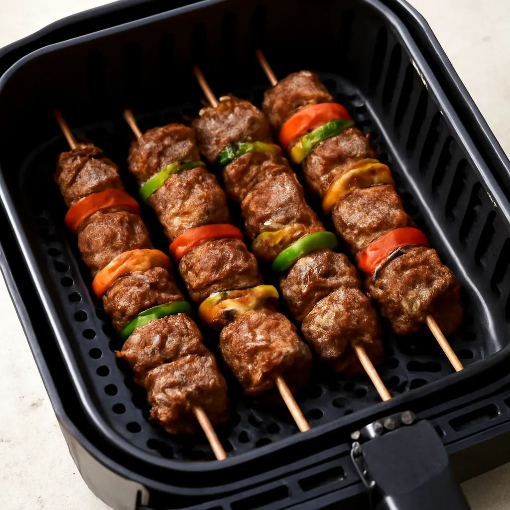 Air Fryer Beef Kabobs served hot