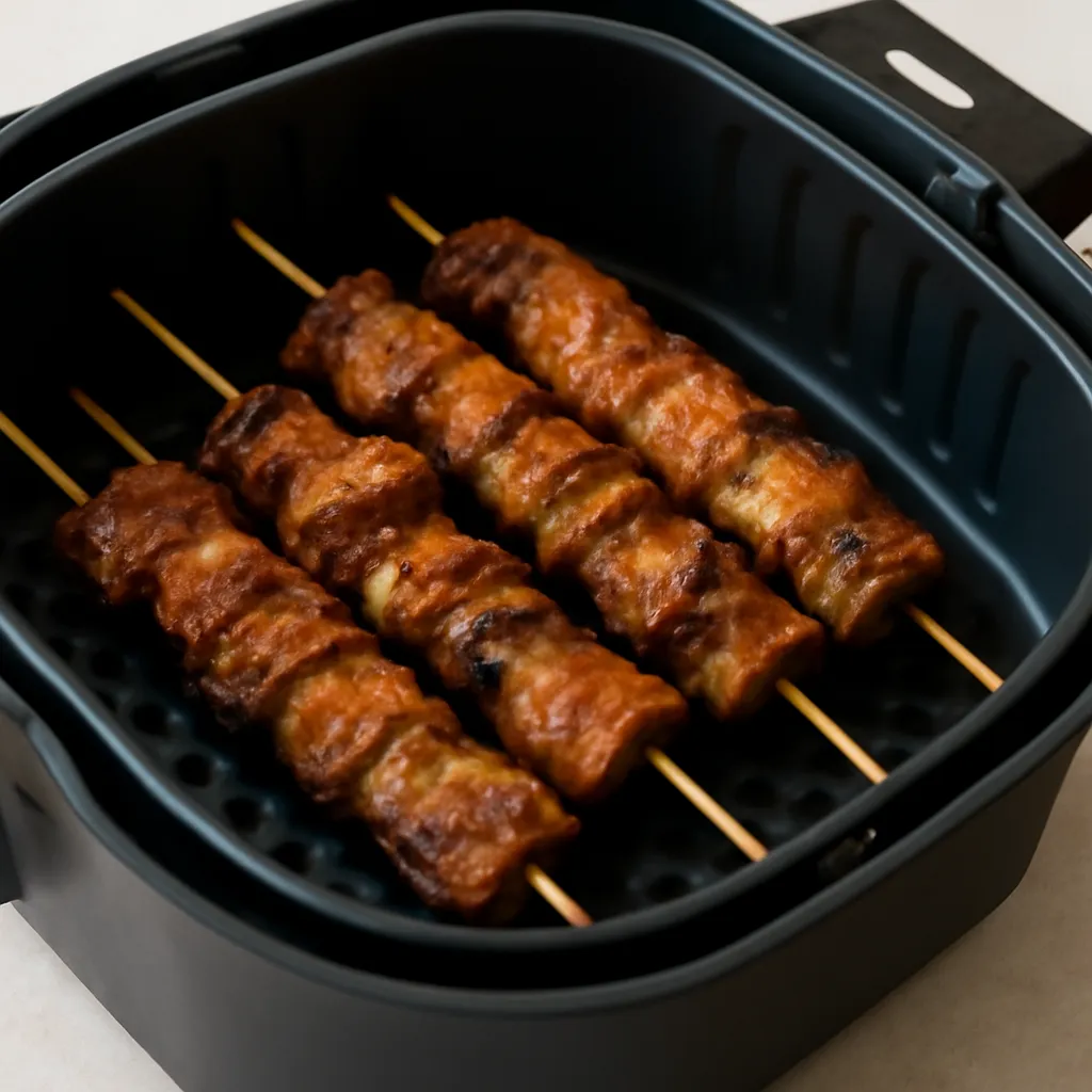 Air Fryer Beef Satay served hot