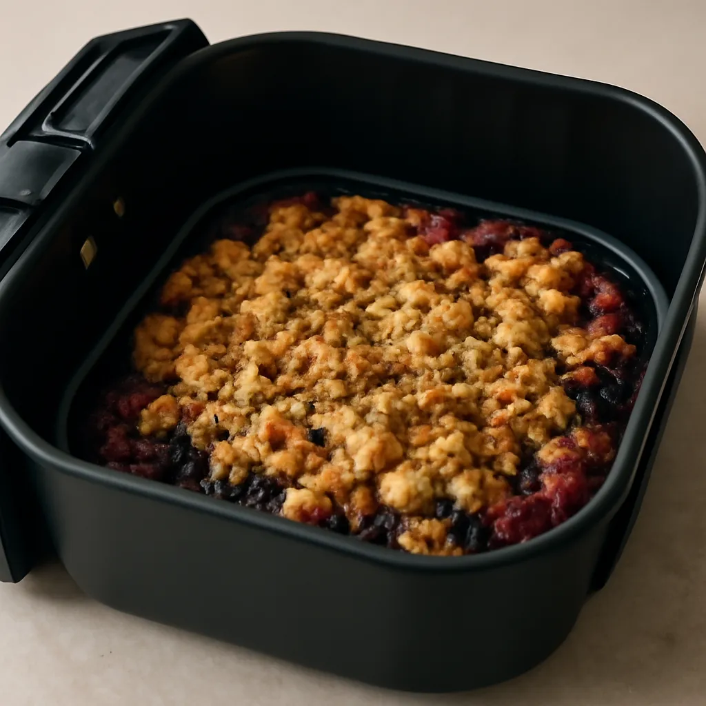 Air Fryer Berry Crumble served hot