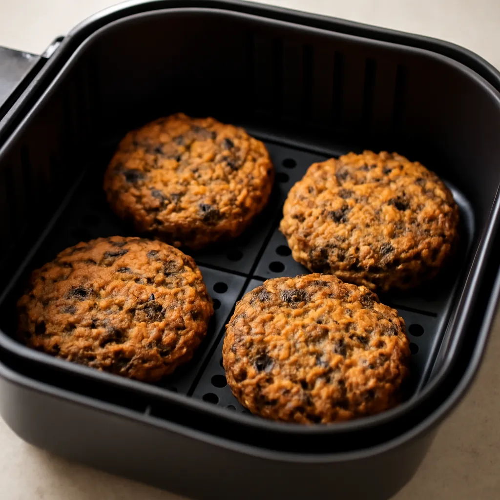 Air Fryer Black Bean Burgers served hot