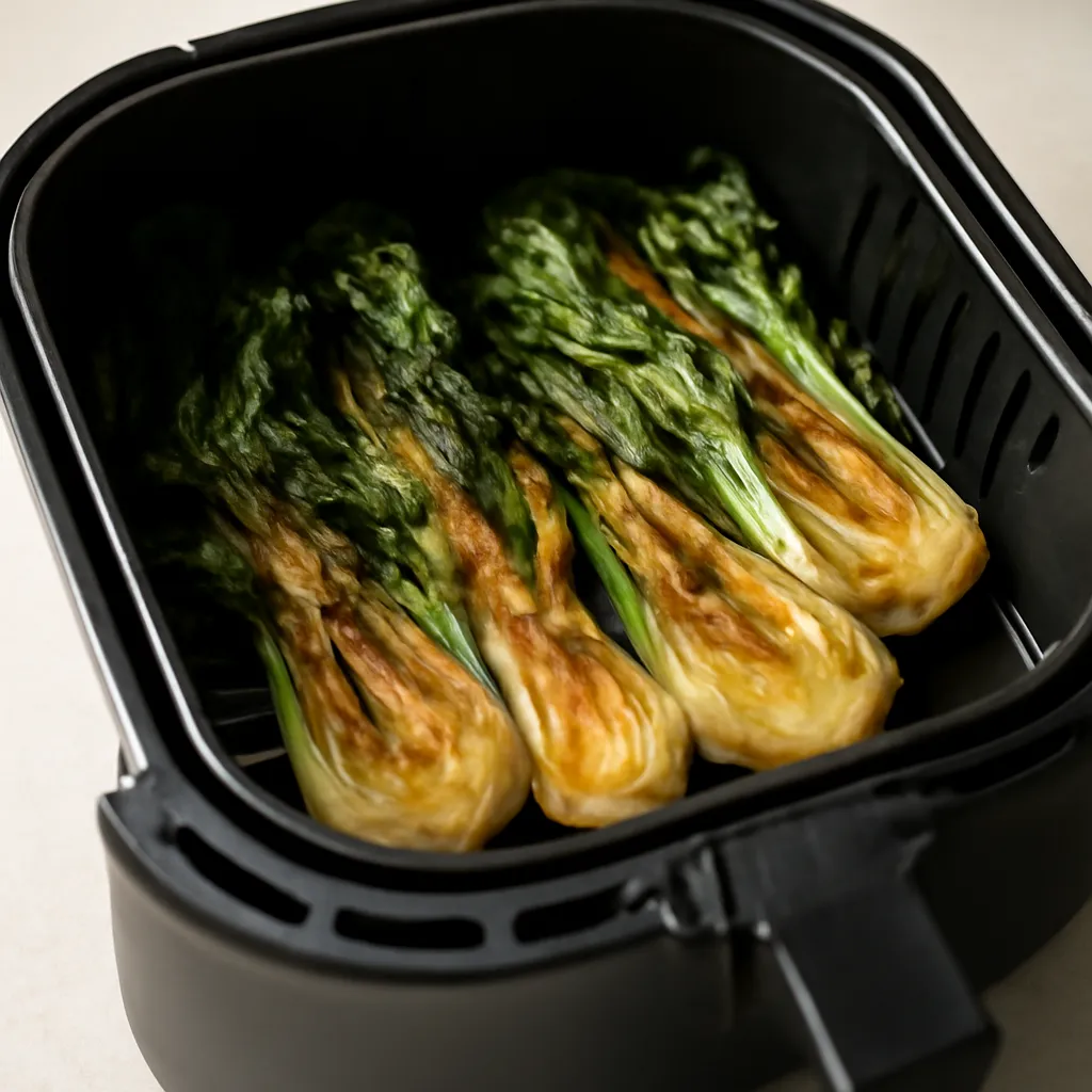 Air Fryer Bok Choy served hot