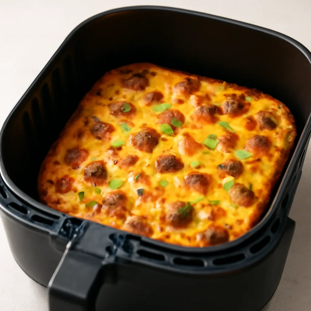 Air Fryer Breakfast Casserole served hot