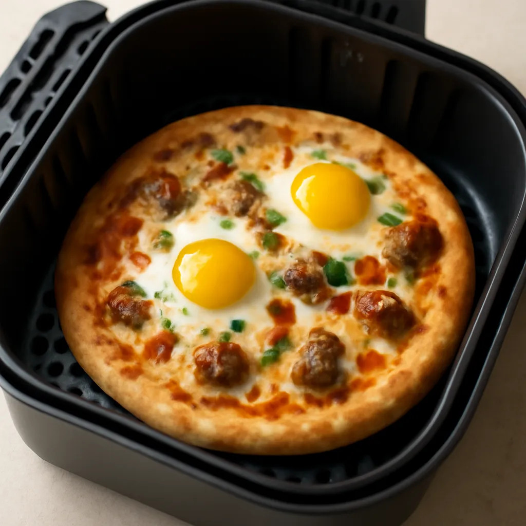 Air Fryer Breakfast Pizza served hot