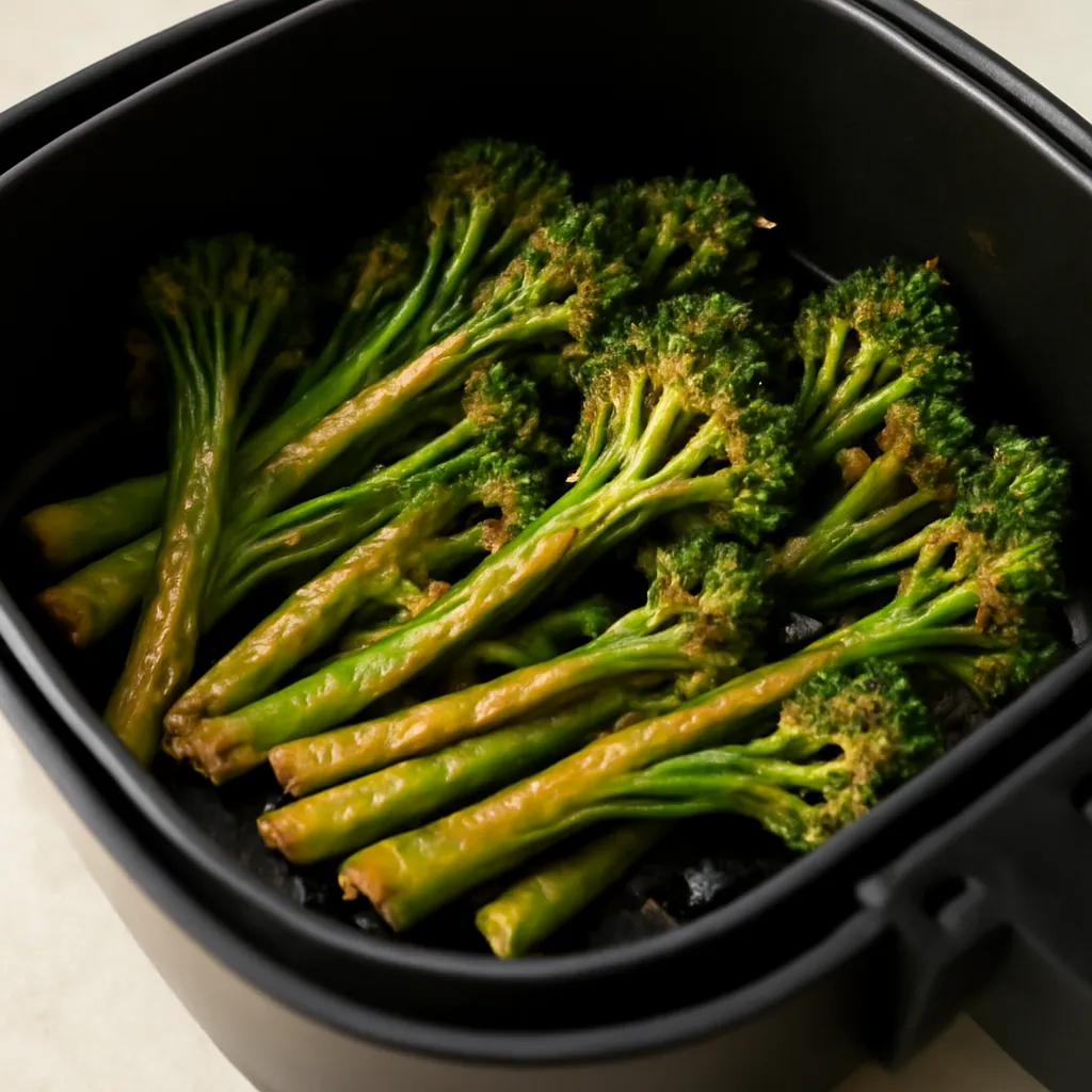Air Fryer Broccolini served hot