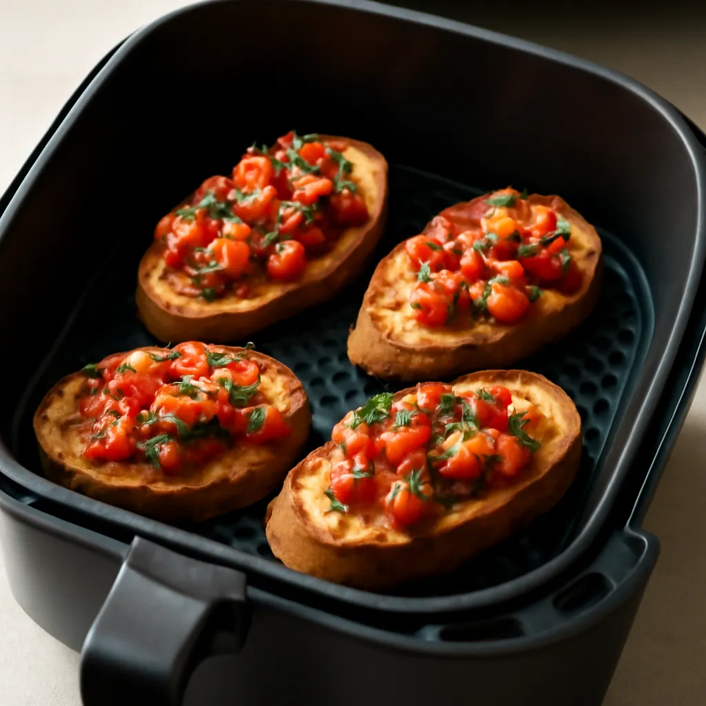 Air Fryer Bruschetta served hot