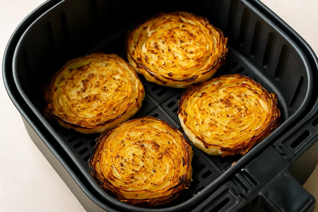 Air Fryer Cabbage Steaks served hot