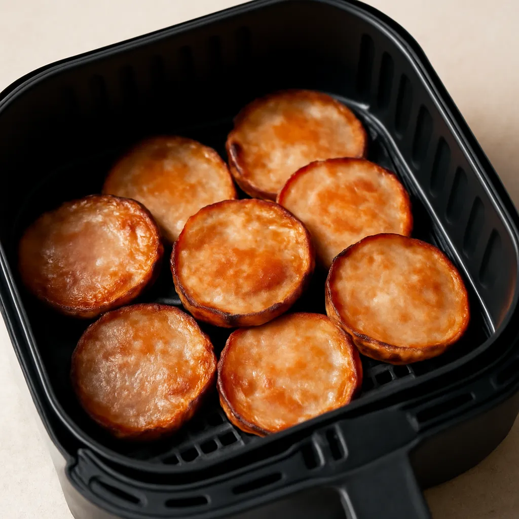 Air Fryer Canadian Bacon served hot